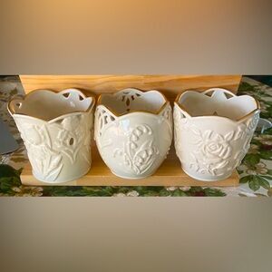 Vintage Lenox tulip, rose, and Lily Votive Candle Holders with 24k gold x3